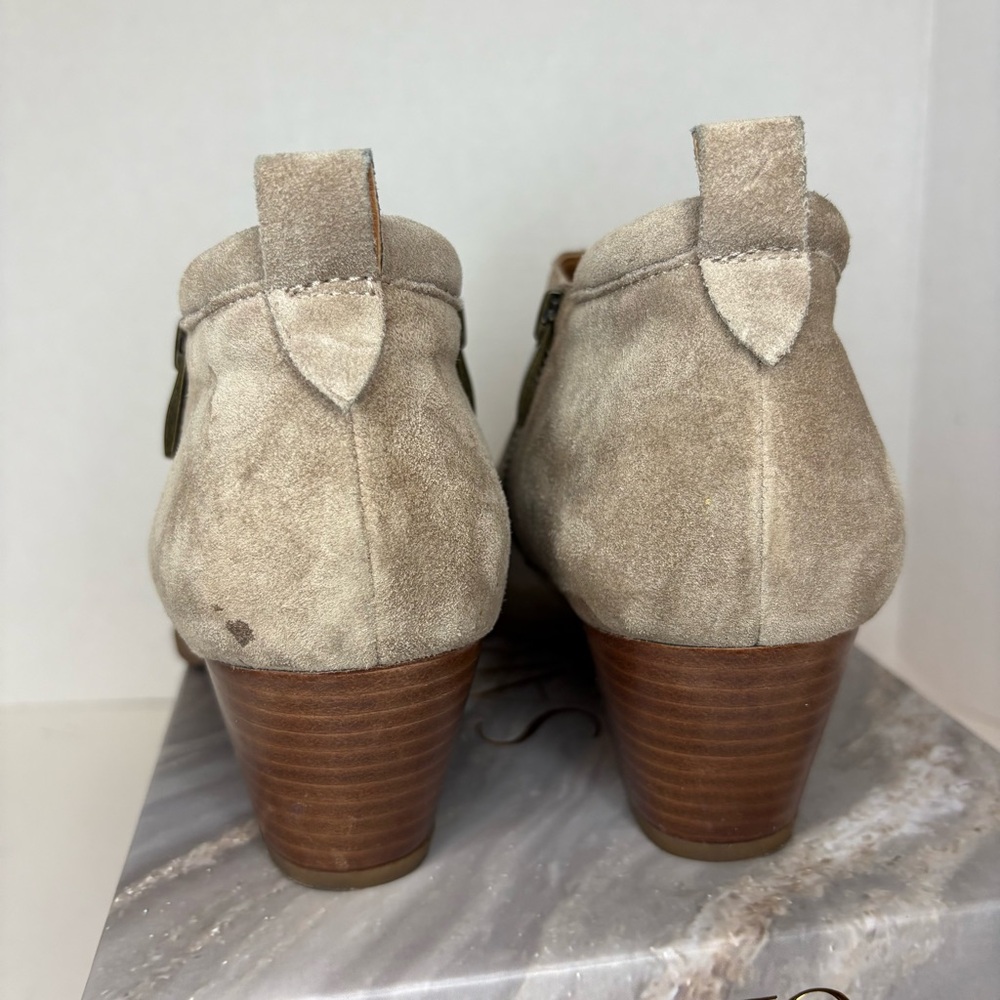 SARTO Taupe Suede Ankle Booties with Side Zip - Picture 3 of 6